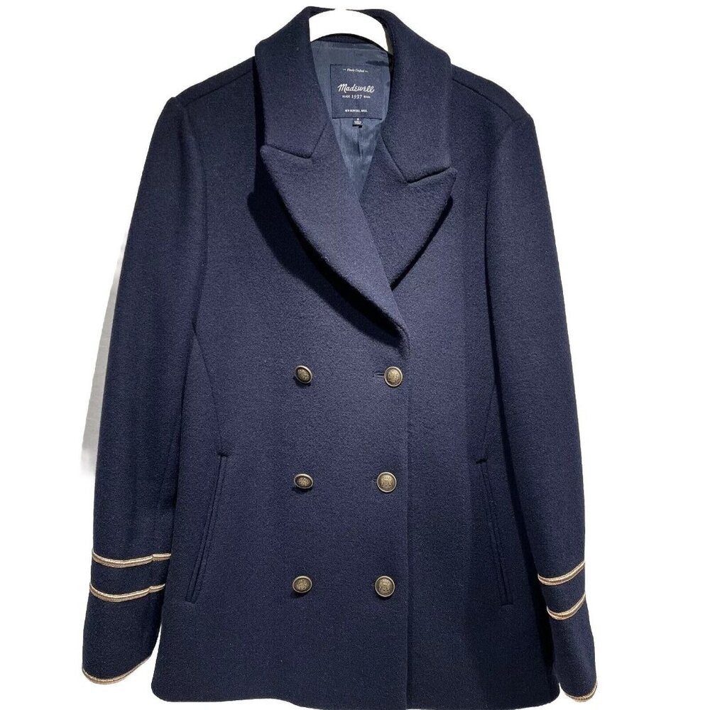 Madewell Womens Sailor Jacket Blue Peacoat Withhold Trim  Pockets Oldmoney Prepy
